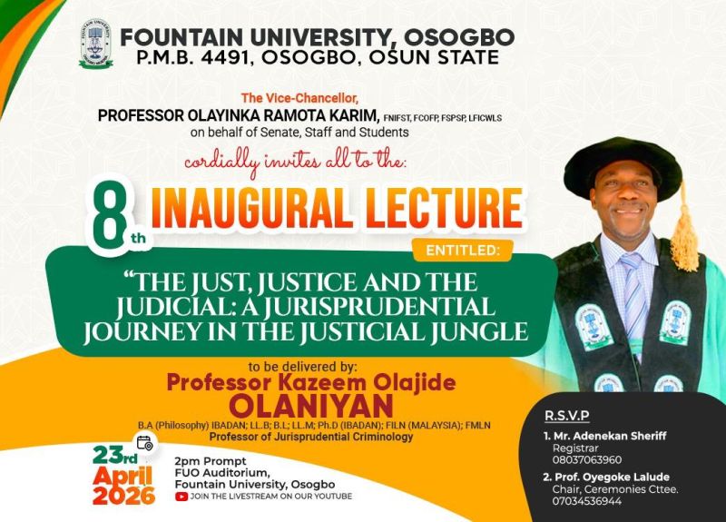 Up Next: 8th Inaugural Lecture: The Just, Justice, and the Judicial: A Jurisprudential Journey in the Justicial Jungle.